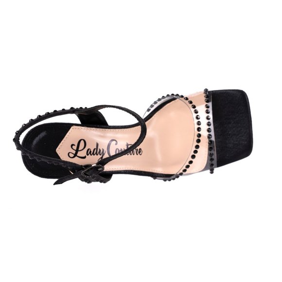 4 inch High Stiletto Metallic Heel Women Fashionable Comfortable Black Sandals - Picture 7 of 8